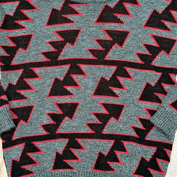 VTG 90s Le Tigre Mens Sweater Size M New Nu Wave Grunge Dad Lightning Arrows AOP - Picture 2 of 7